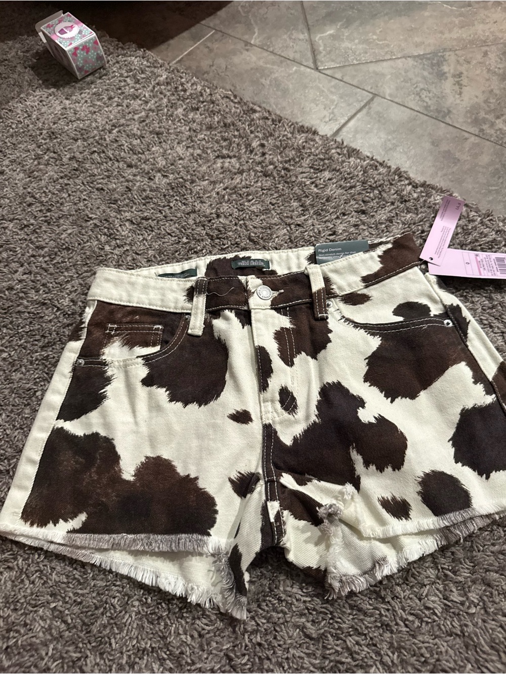 🍋Cow Print Frayed Hem Women’s Shorts - Brown/White
